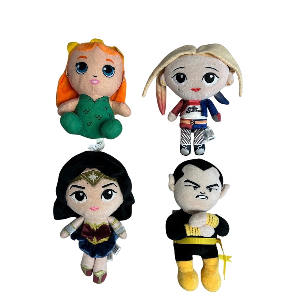 DC Comics Plush Lot 4pc Wonder Woman Harley Quinn Black Adam Mera Superhero Toys
